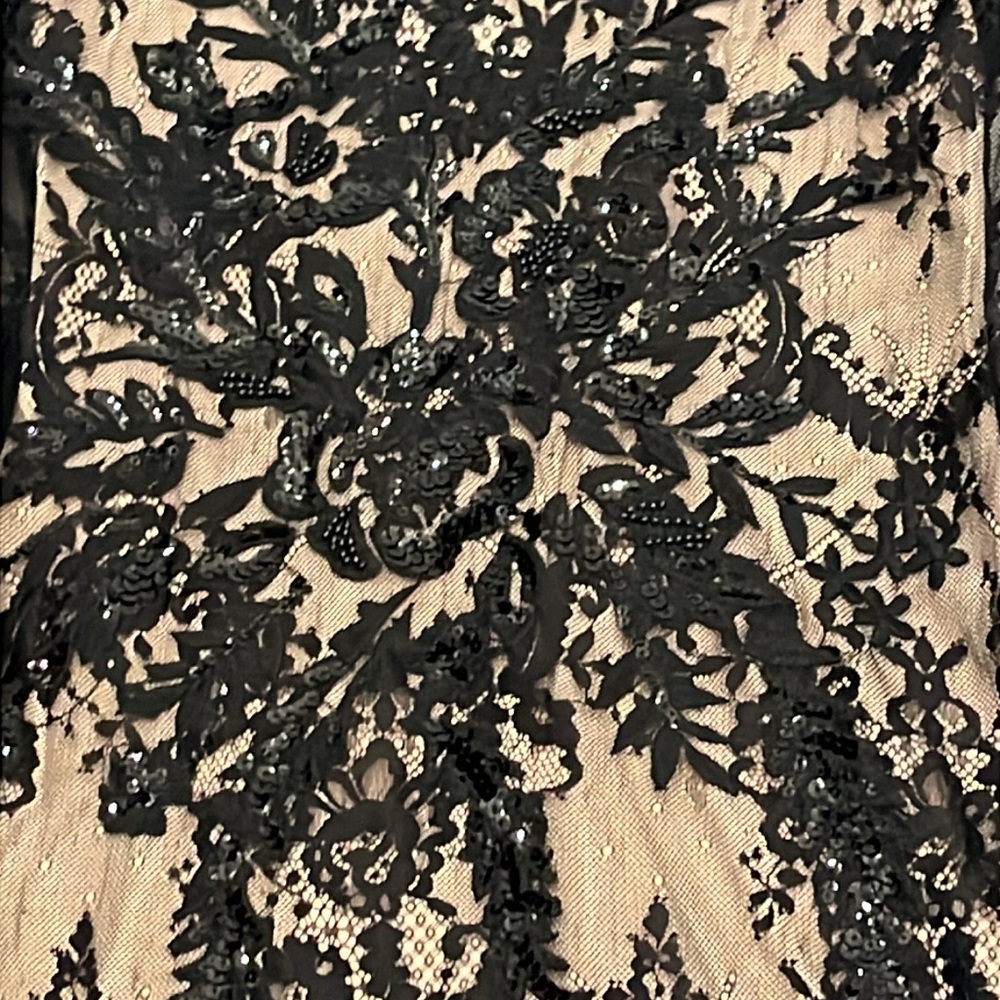 Express Women’s Black Lace w beading and tan tank liner dress size 6 - Picture 3 of 12